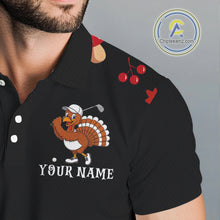 Load image into Gallery viewer, Funny black orange Thanksgiving pattern Golf Polo Shirt For Men custom Turkey golf tops NQS10838