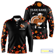 Load image into Gallery viewer, Funny black orange Thanksgiving pattern Golf Polo Shirt For Men custom Turkey golf tops NQS10838