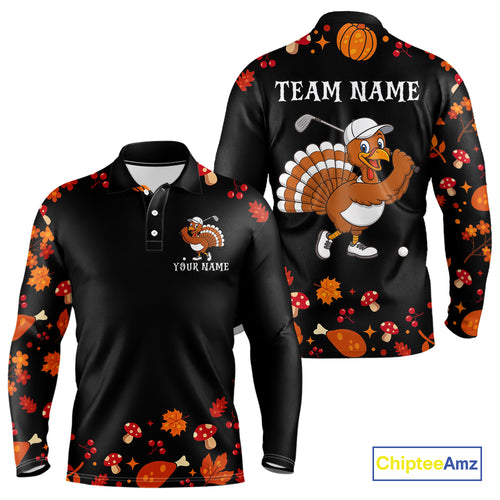 Funny black orange Thanksgiving pattern Golf Polo Shirt For Men custom Turkey golf tops NQS10838