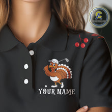 Load image into Gallery viewer, Funny black orange Thanksgiving pattern Golf Polo Shirt For Women custom Turkey golf tops NQS10838