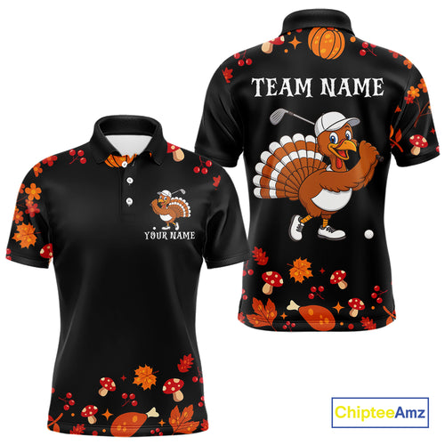 Funny black orange Thanksgiving pattern Golf Polo Shirt For Men custom Turkey golf tops NQS10838