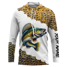 Load image into Gallery viewer, Walleye fishing scales shirts for men Customize name Performance Long Sleeve fishing apparel NQS1110