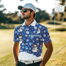Load image into Gallery viewer, Blue and White Snowman Christmas pattern Golf Polo shirts For men Custom mens Christmas golf shirts NQS11004