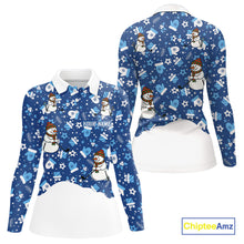 Load image into Gallery viewer, Blue and White Snowman Christmas pattern Golf Polo shirt For women Custom ladies Christmas golf shirt NQS11004