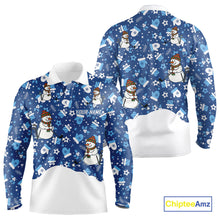 Load image into Gallery viewer, Blue and White Snowman Christmas pattern Golf Polo shirts For men Custom mens Christmas golf shirts NQS11004