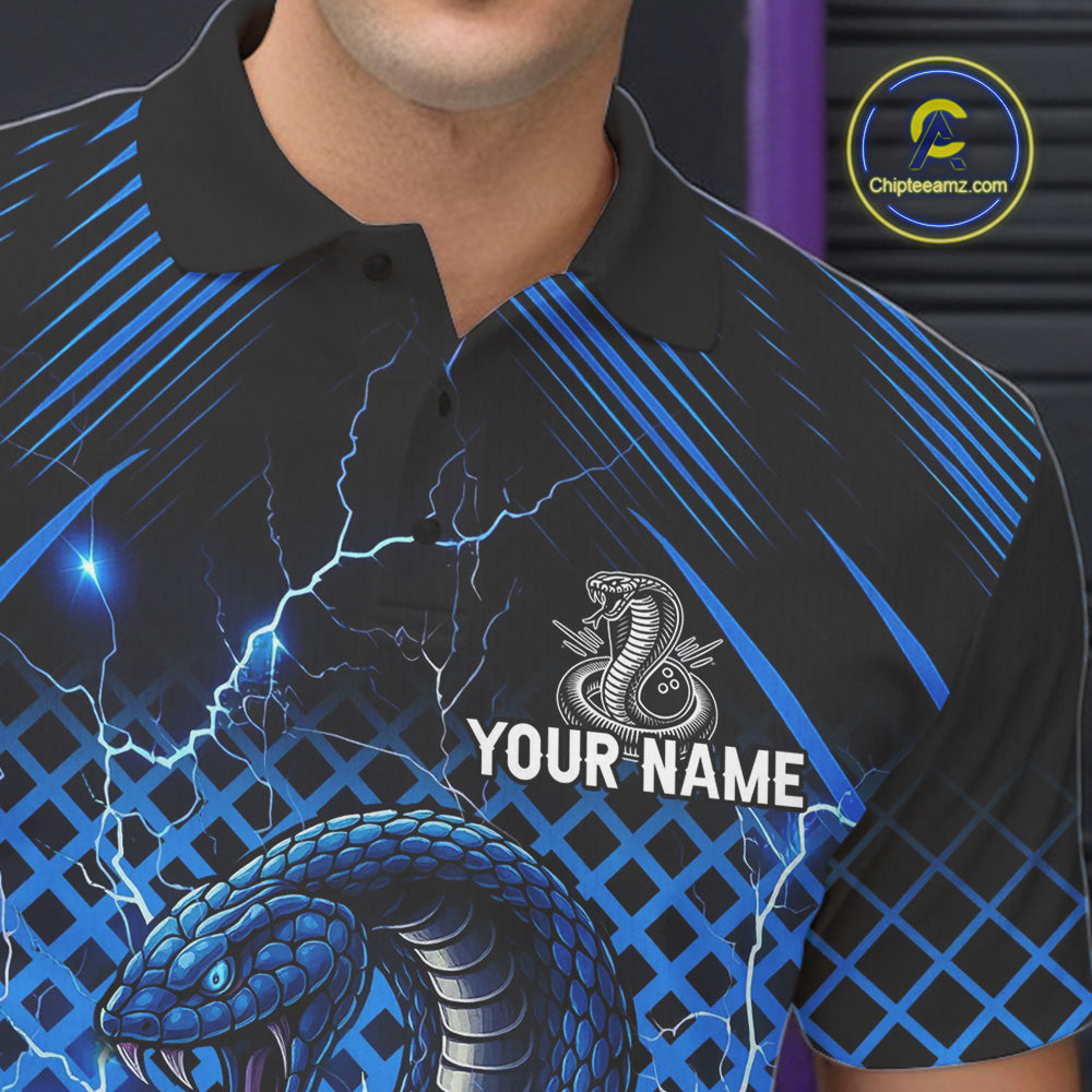 Black and Blue Lightning Thunder Cobra Snake Bowling Shirts For Men Custom Bowling Team League Jersey NQS11006