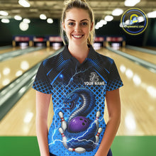 Load image into Gallery viewer, Black &amp; Blue Lightning Thunder Cobra Snake Bowling Shirts For Women Custom Bowling Team League Jersey NQS11006