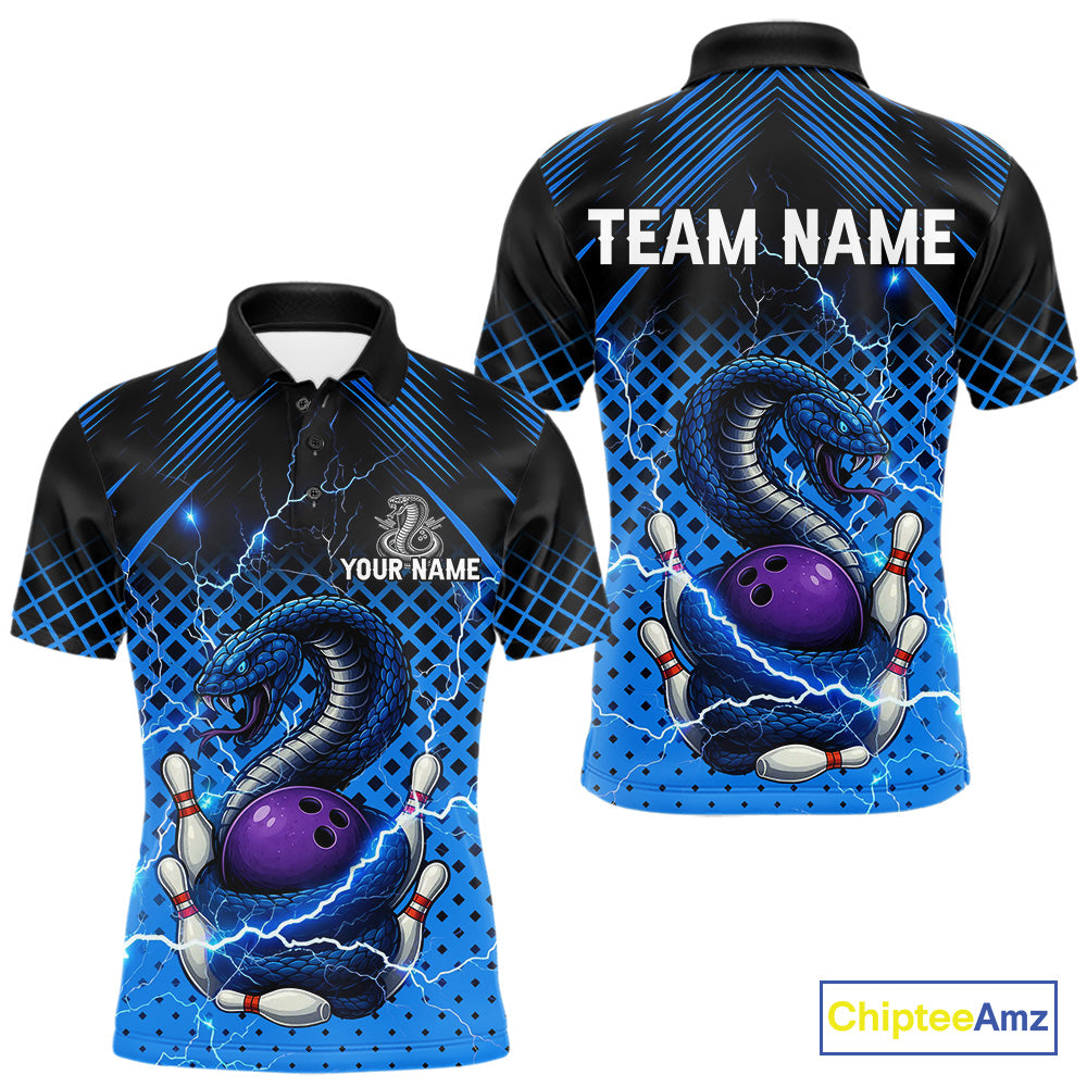 Black and Blue Lightning Thunder Cobra Snake Bowling Shirts For Men Custom Bowling Team League Jersey NQS11006