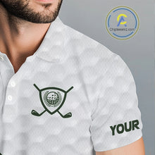 Load image into Gallery viewer, Custom White and Green shamrock pattern Golf Polo Shirts For Men, St Patrick's day team mens golf top NQS11208