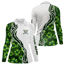 Load image into Gallery viewer, Custom White and Green shamrock pattern Women Golf Polo Shirts, St Patrick's day team ladies golf top NQS11208