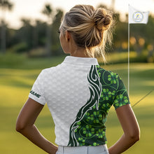 Load image into Gallery viewer, Custom White and Green shamrock pattern Women Golf Polo Shirts, St Patrick's day team ladies golf top NQS11208