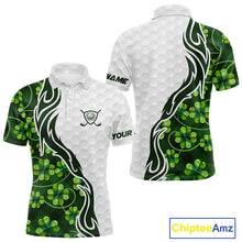 Load image into Gallery viewer, Custom White and Green shamrock pattern Golf Polo Shirts For Men, St Patrick's day team mens golf top NQS11208