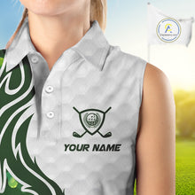 Load image into Gallery viewer, Custom White and Green shamrock pattern Sleeveless Golf Polo Shirts, St Patrick's day ladies golf top NQS11208