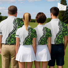 Load image into Gallery viewer, Custom White and Green shamrock pattern Golf Polo Shirts For Men, St Patrick's day team mens golf top NQS11208