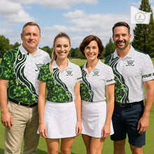 Load image into Gallery viewer, Custom White and Green shamrock pattern Golf Polo Shirts For Men, St Patrick's day team mens golf top NQS11208