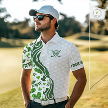 Load image into Gallery viewer, Custom White and Green St Patrick's day pattern Golf Polo Shirts For Men, team mens golf outfit NQS11209