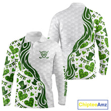 Load image into Gallery viewer, Custom White and Green St Patrick's day pattern Golf Polo Shirts For Men, team mens golf outfit NQS11209