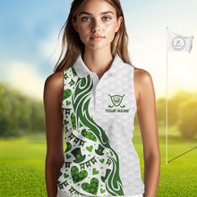 Load image into Gallery viewer, Custom White and Green St Patrick's day pattern Sleeveless Golf Polo Shirts, team ladies golf outfit NQS11209