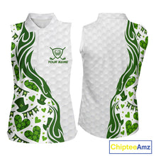 Load image into Gallery viewer, Custom White and Green St Patrick's day pattern Sleeveless Golf Polo Shirts, team ladies golf outfit NQS11209
