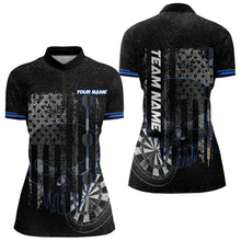 Load image into Gallery viewer, Black &amp; White grunge American Flag Skull Women Darts Shirts Custom patriotic Team Darts Jersey | Blue NQS9343
