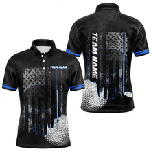 Load image into Gallery viewer, Black &amp; White grunge American Flag Skull Mens golf polo shirts custom golf attire for mens | Blue NQS9344