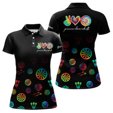 Load image into Gallery viewer, Personalized Colorful tie dye Black Camo Darts Shirts For Women Custom Peace Love Darts Team Jerseys NQS9484