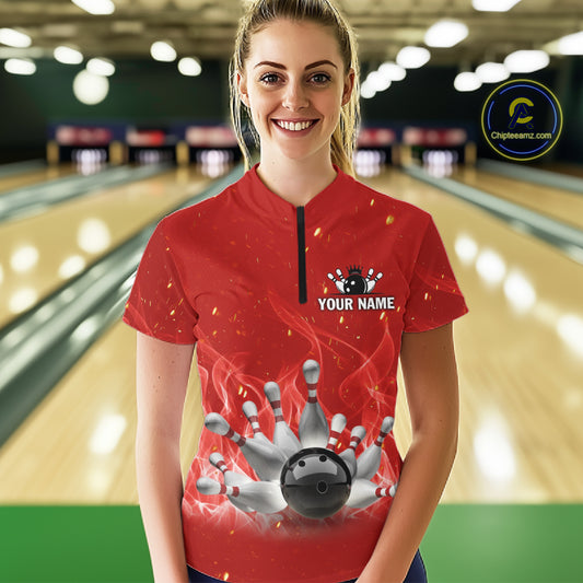 Personalized Red Flame Funny Bowling shirts for Women My drinking team has a bowling problem NQS11615