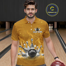 Load image into Gallery viewer, Personalized Yellow Flame Funny Bowling shirts for Men My drinking team has a bowling problem NQS11616