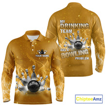 Load image into Gallery viewer, Personalized Yellow Flame Funny Bowling shirts for Men My drinking team has a bowling problem NQS11616