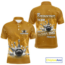 Load image into Gallery viewer, Personalized Yellow Flame Funny Bowling shirts for Men My drinking team has a bowling problem NQS11616