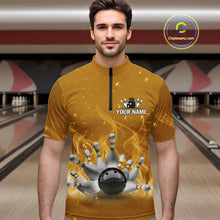 Load image into Gallery viewer, Personalized Yellow Flame Funny Bowling shirts for Men My drinking team has a bowling problem NQS11616