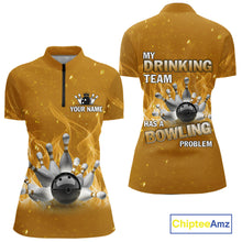 Load image into Gallery viewer, Personalized Yellow Flame Funny Bowling shirts for Women My drinking team has a bowling problem NQS11616