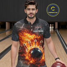 Load image into Gallery viewer, Custom Orange Flame Lightning Thunder Bowling shirts for Men, bowling team jerseys gift for bowlers NQS11618
