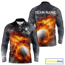 Load image into Gallery viewer, Custom Orange Flame Lightning Thunder Mens Golf Polo Shirt, Golf attire For Men Golfing Gifts NQS11619