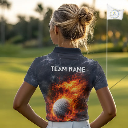 Custom Orange Flame Lightning Thunder Womens Golf Polo Shirt, Golf attire For Ladies Golfing Gifts NQS11619