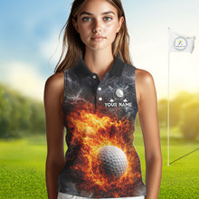 Load image into Gallery viewer, Custom Orange Flame Lightning Thunder Sleeveless Golf Polo Shirt, Golf attire For Ladies Golfing Gift NQS11619