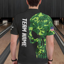 Load image into Gallery viewer, Skull Green Camouflage American Flag Mens Bowling Shirts Custom Patriotic Bowling Team Jerseys For Men NQS9641