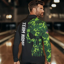 Load image into Gallery viewer, Skull Green Camouflage American Flag Mens Bowling Shirts Custom Patriotic Bowling Team Jerseys For Men NQS9641
