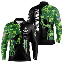 Load image into Gallery viewer, Skull Green Camouflage American Flag Mens Bowling Shirts Custom Patriotic Bowling Team Jerseys For Men NQS9641
