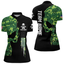 Load image into Gallery viewer, Skull Green Camouflage American Flag Women Bowling Shirt Custom Patriotic Bowling Ladies Team Jerseys NQS9641