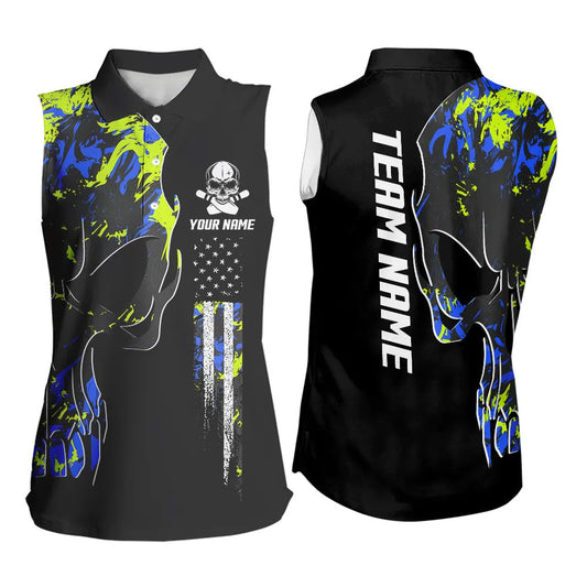 Skull Camouflage American Flag Bowling Sleeveless Polos Custom Patriotic Bowling Team Jersey NQS9642