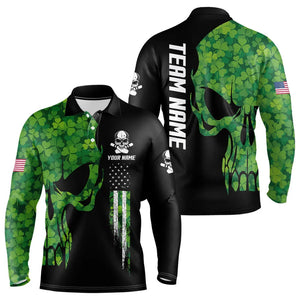 Skull Green Clover pattern American Flag Mens Bowling Shirt Custom St Patrick Day Bowling Team Jersey NQS9643