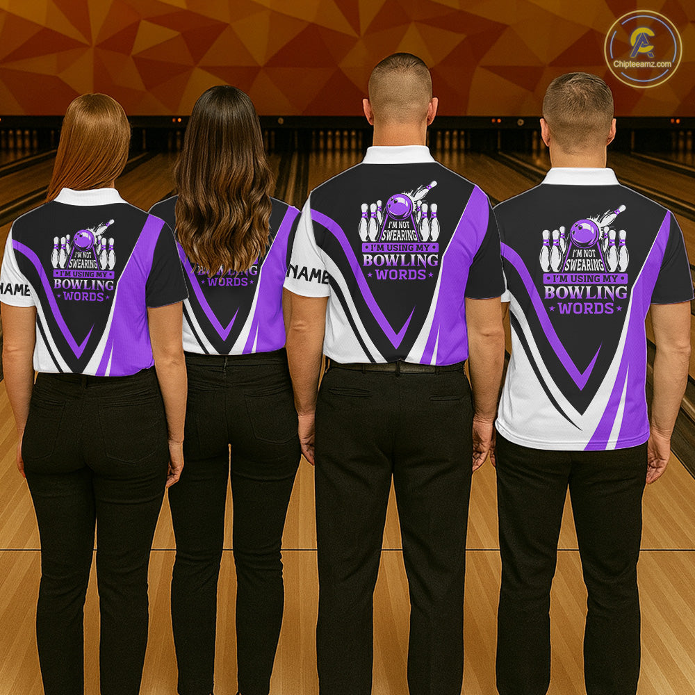 Custom bowling polo shirts for women I'm not swearing, I'm using my bowling words purple bowl shirts NQS7434