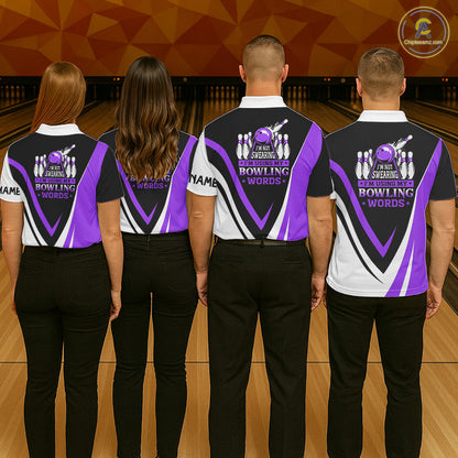 Custom bowling polo shirts for women I'm not swearing, I'm using my bowling words purple bowl shirts NQS7434