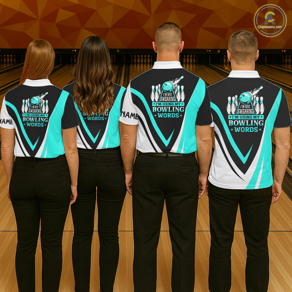 Custom bowling polo shirts for women I'm not swearing, I'm using my bowling words Cyan blue bowl shirt NQS7435