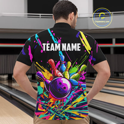 Colorful bowling jerseys Bowling Polo, 1/4 Zip Shirt for Men Custom Bowling Team shirts for bowlers NQS7597