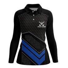 Load image into Gallery viewer, Black and Blue Womens golf polo shirts custom golf outfits for ladies, personalized golf gifts NQS8013