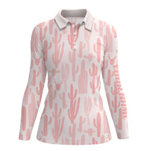 Load image into Gallery viewer, Personalized pink cactus pattern Womens golf polo shirts custom funny cactus golf gifts NQS8434