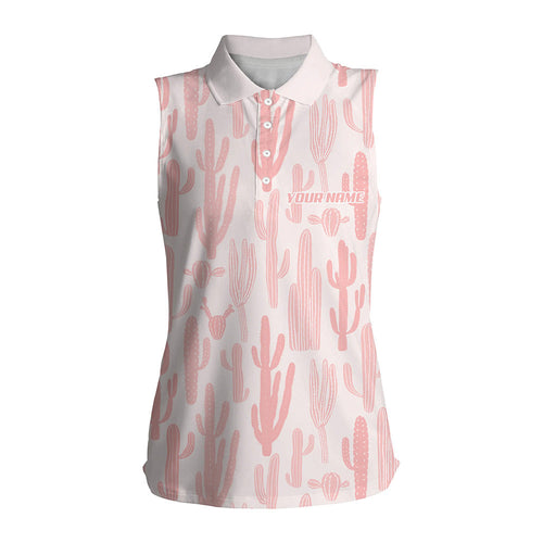 Personalized pink cactus pattern Womens Sleeveless golf polo shirts custom funny cactus golf gifts NQS8434