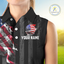 Load image into Gallery viewer, Black American flag smoke Women&#39;s Sleeveless Polo Shirt Custom Patriotic Team Golf attire NQS10615